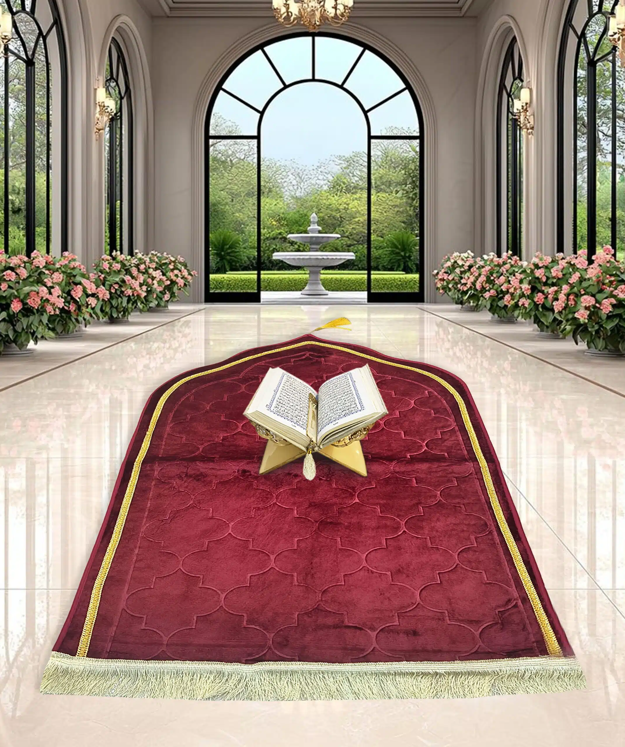 Premium Velvet Prayer Mat - Janamaz (Maroon) - 1