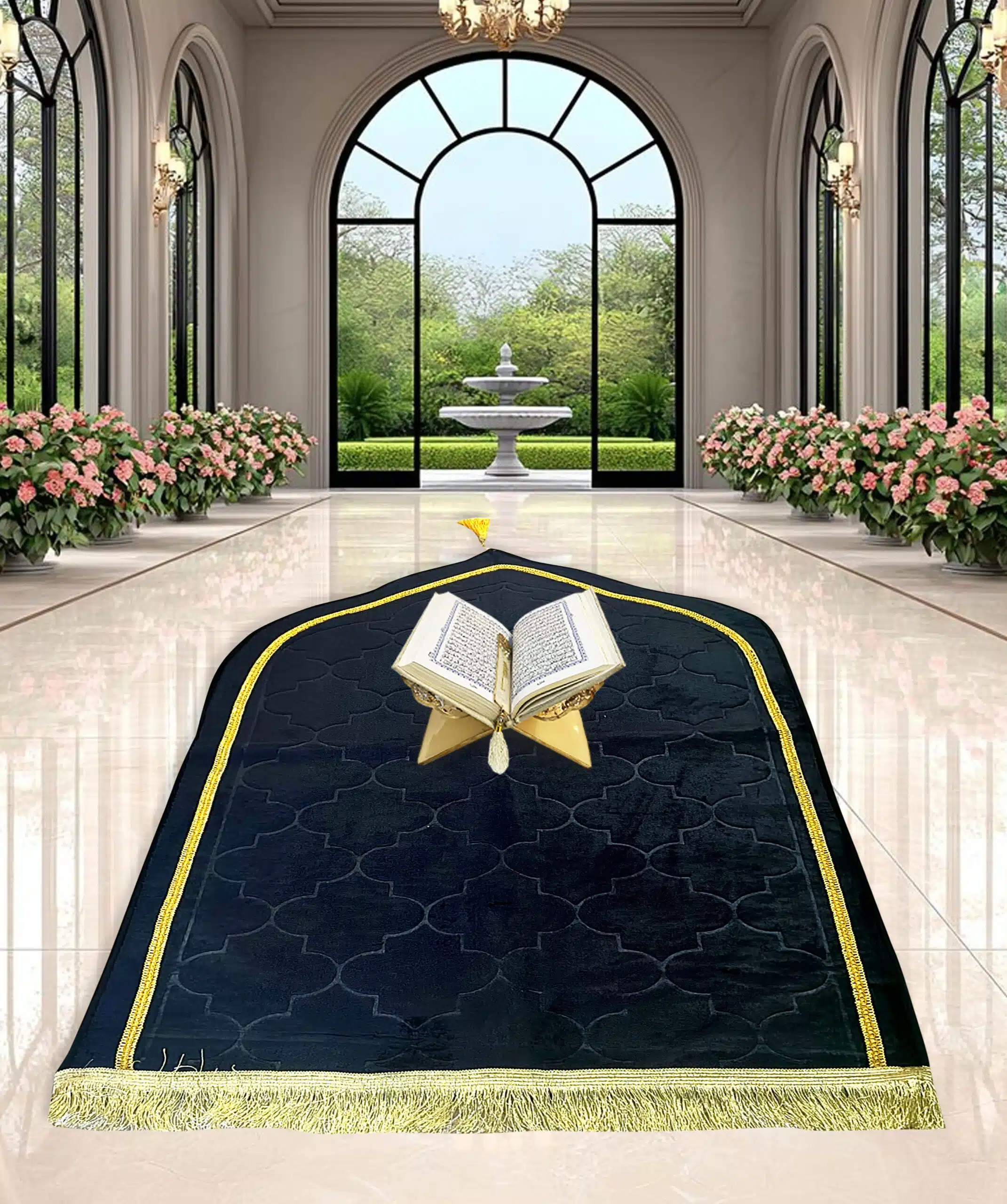 Premium Velvet Prayer Mat - Janamaz (Black) - 1
