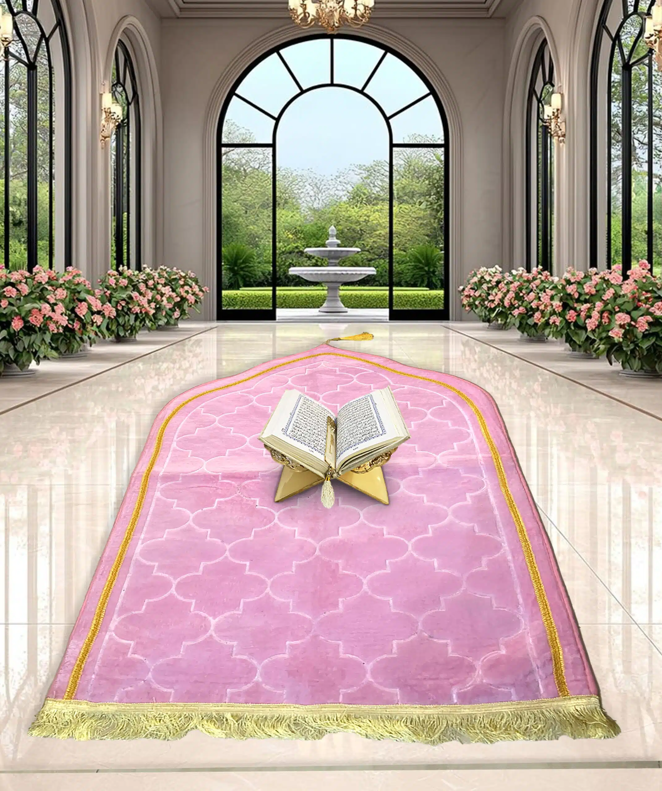 Premium Velvet Prayer Mat - Janamaz (Pink) - 1