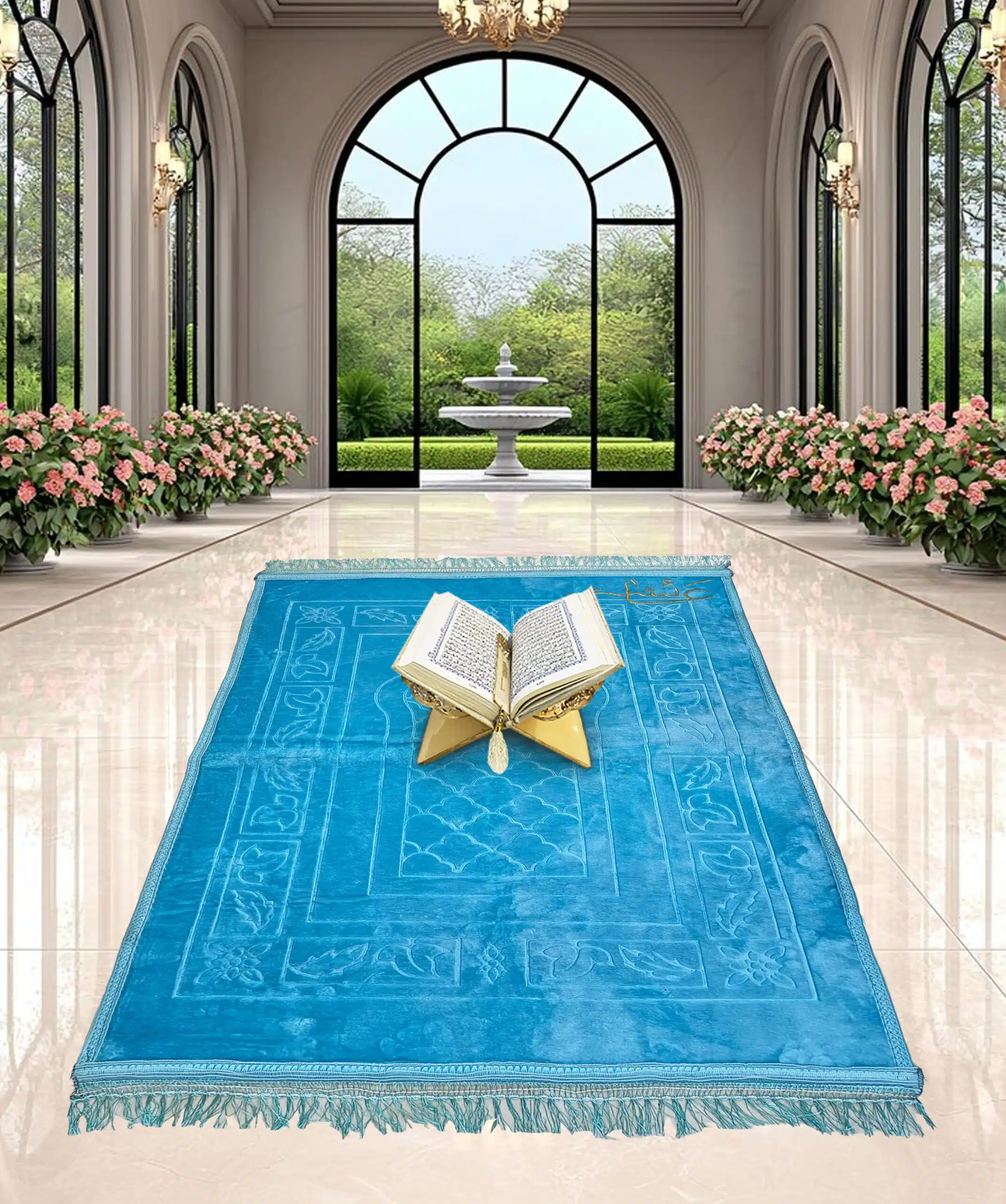 Premium Velvet Prayer Mat - Janamaz (Sky Blue) - 1