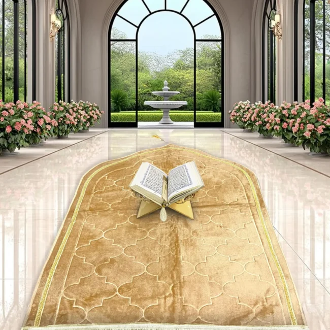 Premium Velvet Prayer Mat - Janamaz (Cream)