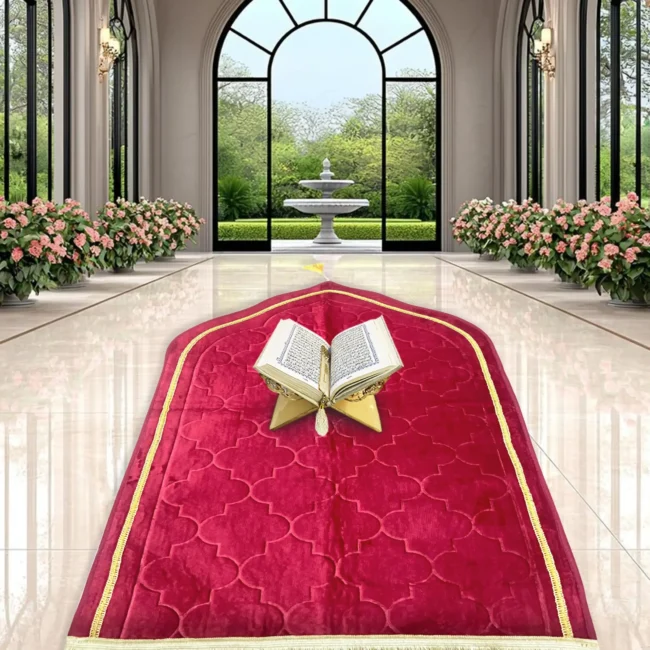 Premium Velvet Prayer Mat - Janamaz (Maroon)