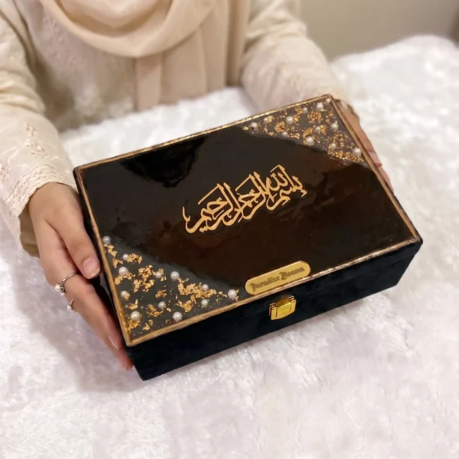 Mini Designer Resin Box with Velvet Finish (Black)