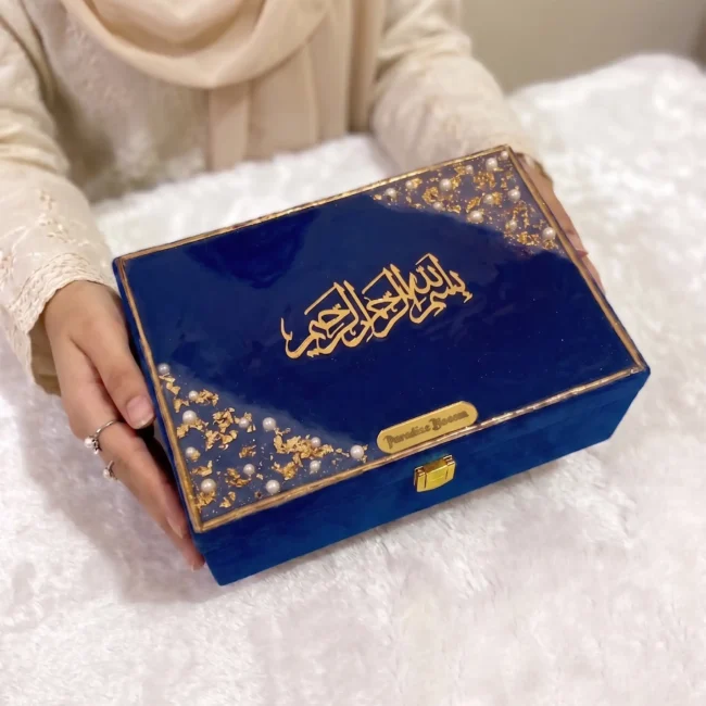 Mini Designer Resin Box with Velvet Finish (Blue)