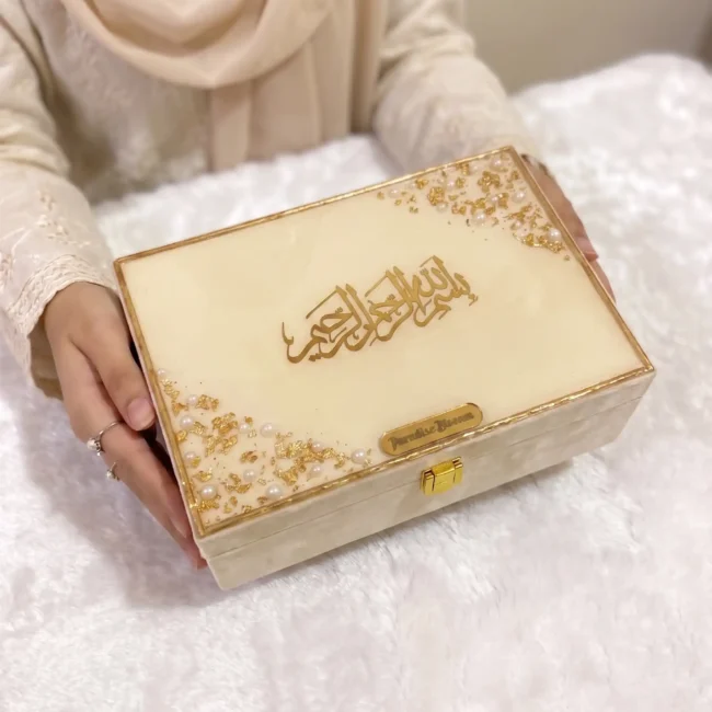 Mini Designer Resin Box with Velvet Finish (Cream)
