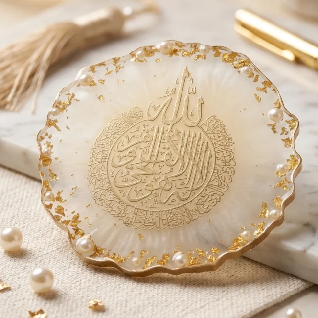 Handmade Ayatul Kursi Resin Coaster – Premium Muslim Gift