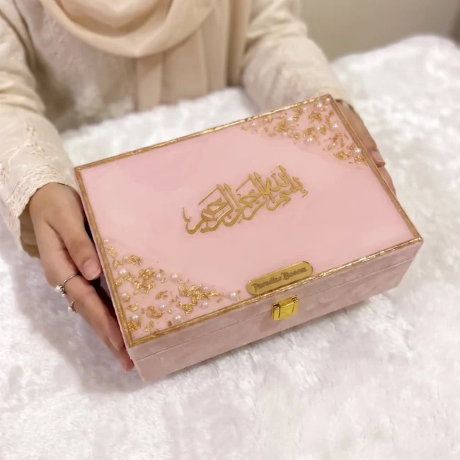 Mini Designer Resin Box with Velvet Finish (Pink)