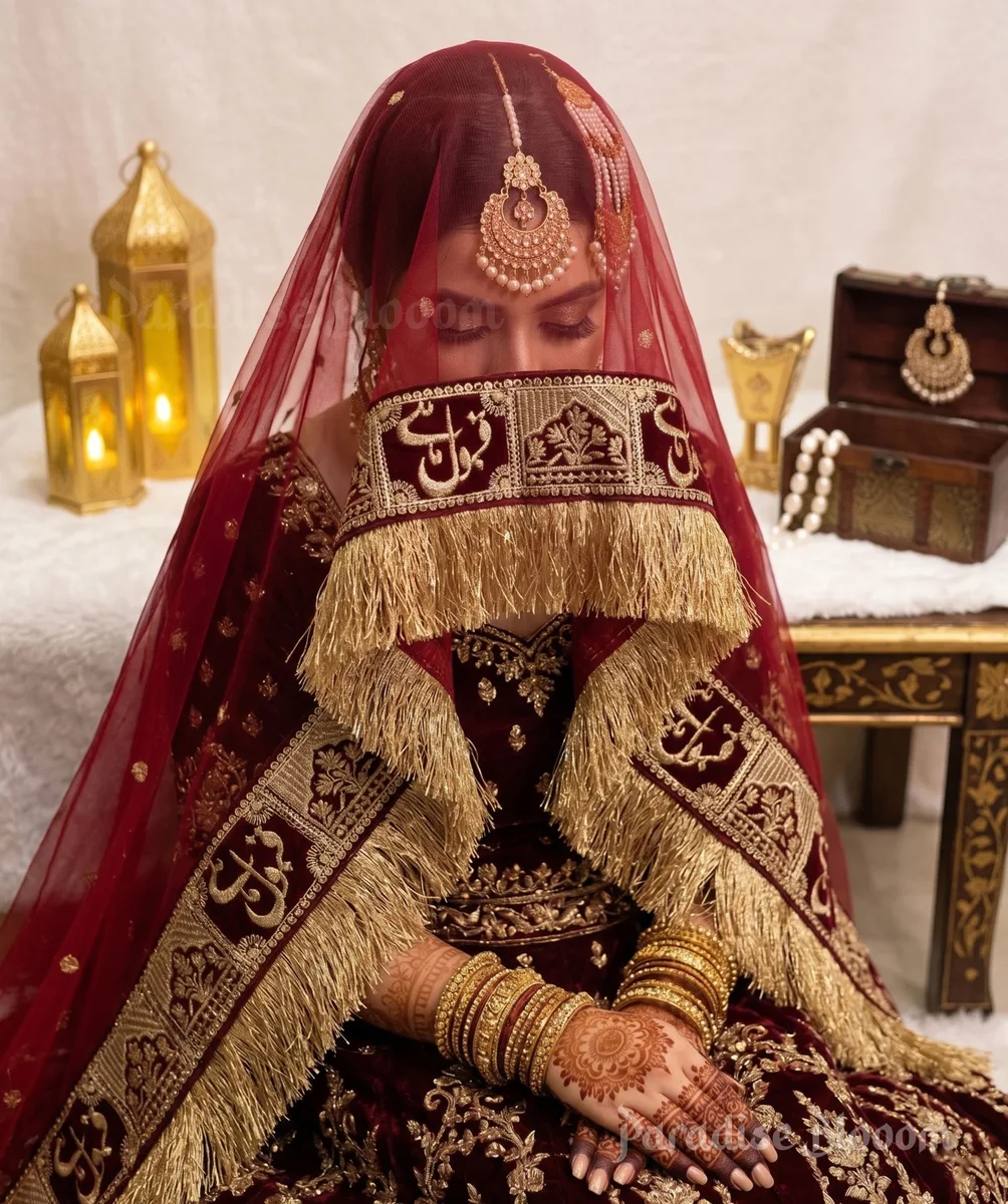 Luxury Personalized Nikah Dupatta with Qubool Hai Design - 1