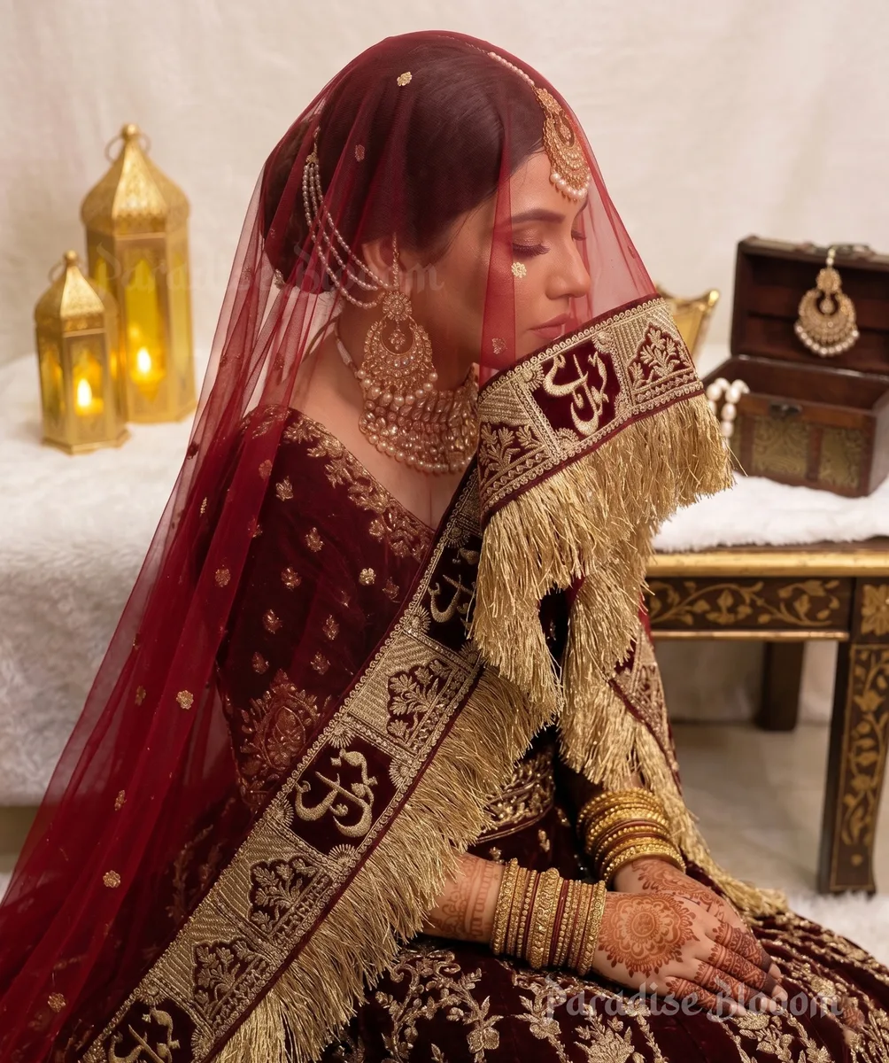 Luxury Personalized Nikah Dupatta with Qubool Hai Design - 2